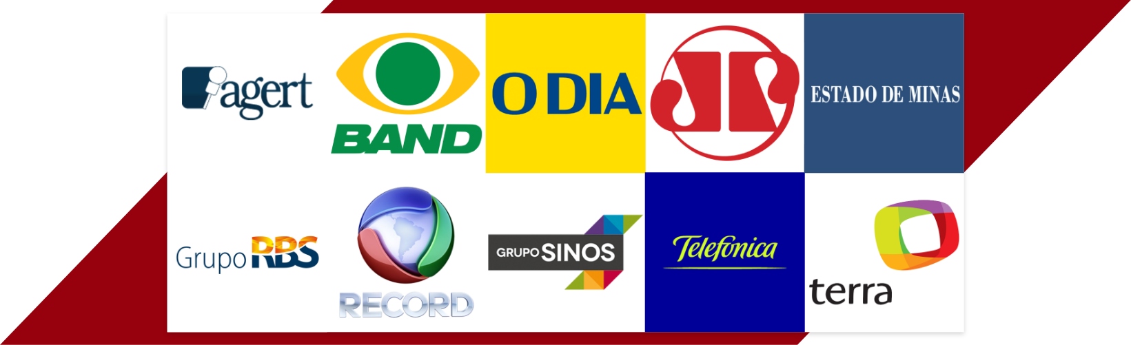 Parceiros: Agert, band, o dia, Joven Pan, Estado de Minas, Grupos RBS, Record, Grupo Sinos, Telefonica, terra